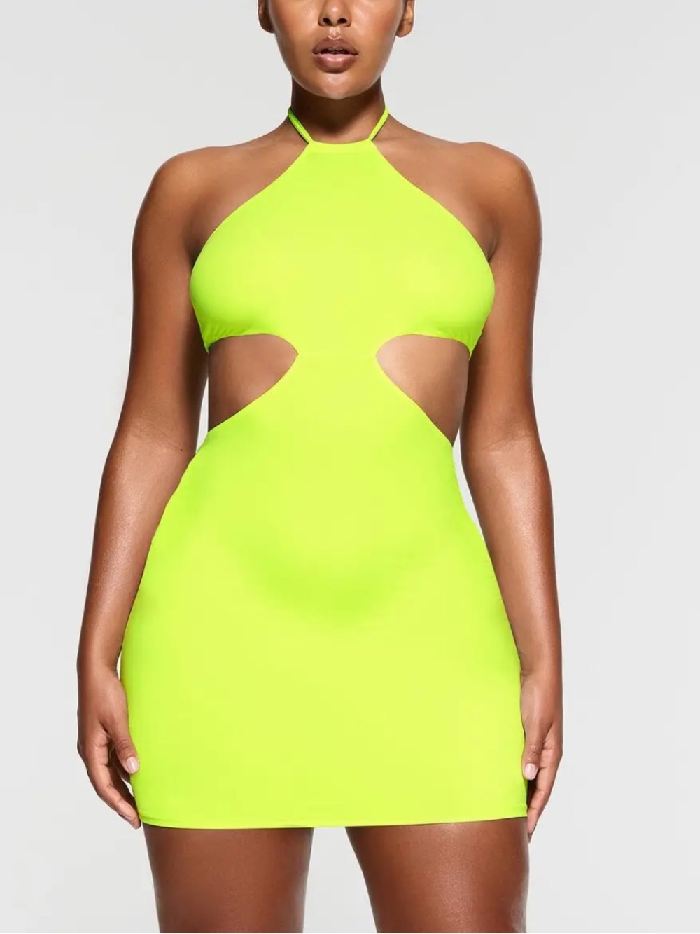 NWT The SKIMS Fits Everybody Cut Out Halter Dress in Green Highlighter XL